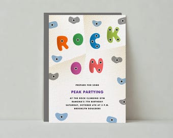 Kindergeburtstag-Einladung | Felsen, Kletterhandgriffe, Felsklettern | Paperless Post Anpassbare Vorlage | Sofort Download
