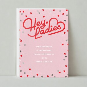 Plantilla de invitación de fiesta de cumpleaños personalizable sin papel / Negrita y tipográfica / Hola chicas, metálico / Descarga instantánea