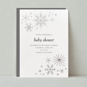 Paperless Post Anpassbare Babypartyeinladungsvorlage | Modern | Schneeflocke, Winter, Schlicht, Silber, Minimalistisch | Sofort Download
