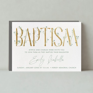 Plantilla de invitación para fiesta de bautizo y bautismo personalizable sin papel / Audaz y tipográfica, clásica y elegante / Descarga instantánea