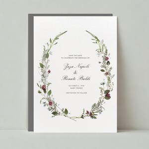 Papierlose Post Anpassbare Hochzeit Save The Date Vorlage | Illustrativ, Rustikal | Stiele, Blätter, Blumen, Schreibschrift | Sofort Download