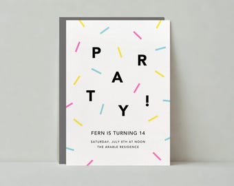 Kids Birthday Party Invitation | Party, Sprinkles, Yellow, Pink, Blue |Paperless Post Customizable Template | Instant Download