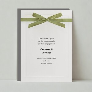 Modèle personnalisable d'invitation de fête de fiançailles de Zazzle.be Liste d'envies Vous avez des idées ? Simple et minimaliste | classique, rubans, vert | Téléchargement instantané