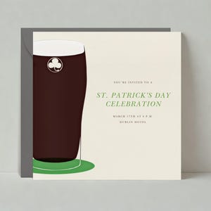 Invitation de fête de la Saint-Patrick | Guinness, pintes, bière, trèfles, ale, crème | Modèle personnalisable de publication sans papier | Téléchargement instantané