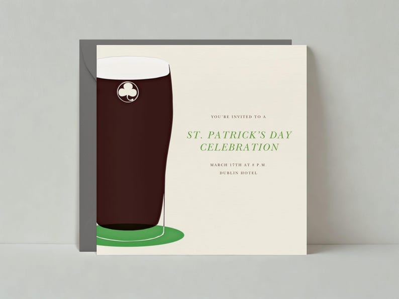 St Patricks Day Party Invitation | Guinness, Pints, Beer, Shamrocks, Ale, Cream |Paperless Post Customizable Template | Instant Download