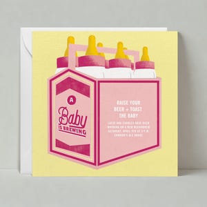 Paperless Post Anpassbare Babypartyeinladungsvorlage | Babyflasche, Bier, lustig, clever, niedlich, Six Packs, rosa | Sofort Download