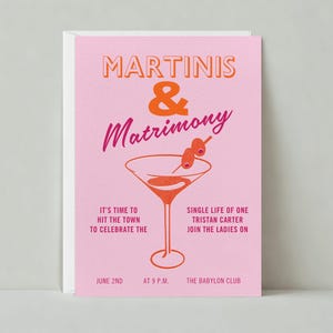 Plantilla de invitación de despedida de soltera personalizable sin papel / Negrita y tipográfica, gráfica / Martini / Descarga instantánea