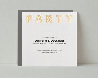 Milestone Birthday Party Invitation | Marquee, Light, Gold Foil, Metallic, Gold |Paperless Post Customizable Template | Instant Download