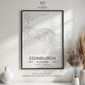 Carte d'Édimbourg encadrée – Poster de la ville contemporaine, style Ligne épurée | Design d'intérieur élégant