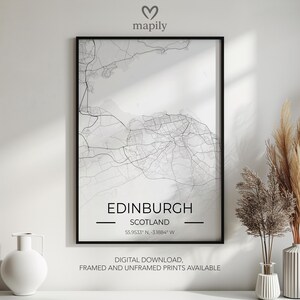 Carte d'Édimbourg encadrée – Poster de la ville contemporaine, style Ligne épurée | Design d'intérieur élégant