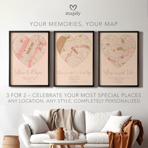 Romantisches Jubiläum Geschenk Set | 3 für 2 Angebot | Personalisierte Herzkarte Drucke | Wo alles begann, fragten Sie, was ich tue Dreifach Lage