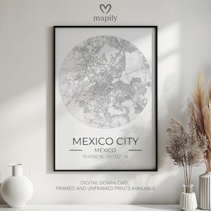 Mexiko Stadt Karte Stadtplan Drucken - Individuelles Urbanes Kunstwerk, Monochromes Design | Wohnung oder Büro Dekor