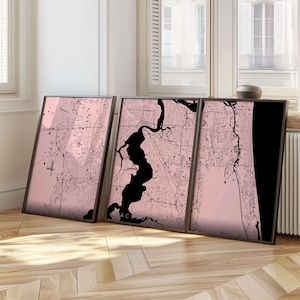 Custom City Map Triptych Print: Modern 3-Panel Wall Art