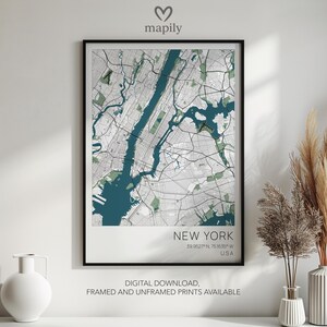 Gerahmte New York City Wandkarte - Geschenk für Neues Zuhause | Minimalistisches Dekor