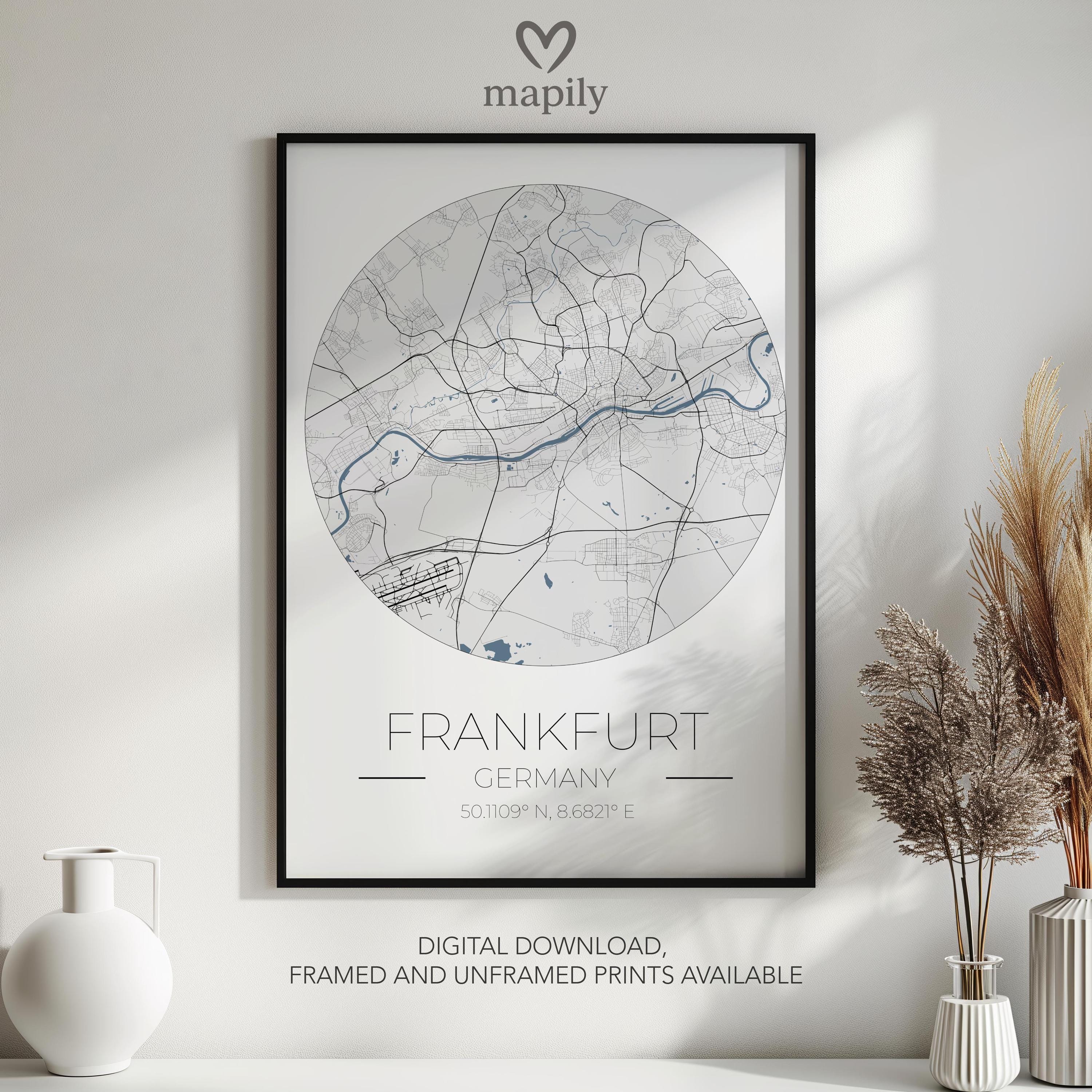 Frankfurt Map Poster Elegant City Map, Startup Office Decor, Agency Wall Hanging, Minimalist Workspace Accent, Corporate Lobby Print