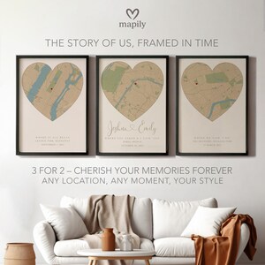 Personalisiertes Geschenk-Set | 3 für 2 Angebot | Met Engaged Married Map Prints | Liebe Geschichte Kunst | Hochzeit Jahrestag Geschenkidee