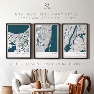 Business HQ Custom City Maps, Poster Set of 3 Prints, Office Wall Art, Workspace Decor Ideas, Urban Cartography Collection