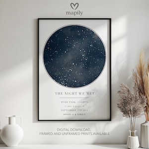 Impresión personalizada de mapa estelar, regalo de "La noche que nos conocimos", arte de constelación de aniversario, póster personalizado de mapa del cielo - 04
