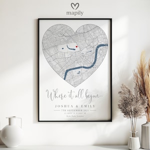 Where It All Began Map, Personalized Our First Date Map, Custom Romantic Gift, Anniversary Keepsake for Couples, Sentimental Present