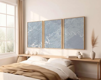 Minimalist Triptych City Map Art | Custom 3 Panel Wall Decor