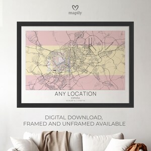 Spanish City Map Poster | Personalized Location Art |  Espana Flag Map Patriot Decor