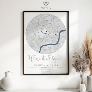 Unser erstes Date Map | Personalisierte wo alles begann Druck | Benutzerdefiniertes Meeting Standort Geschenk | Romantisches Paar-Andenken