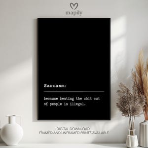 Sarcasm Definition Print, Rude Wall Art, Sassy Quotes Poster, Humorous Kitchen Decor, Funny Gift Idea,