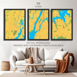 3-Panel Weltkarte – Jede Stadt, Elegantes Geschenk Poster | Sentimentale Wandkunst