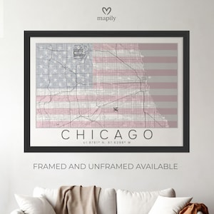 Chicago Reise Karte Kunst | Souvenir aus der USA | illillium Urlaub Druck | Entdecken Sie Chicago Geschenk
