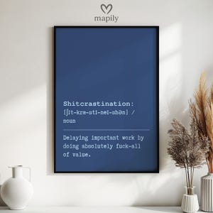 Shitcrastination, Rude Dictionary, Home Décor, Funny Wall Art Poster, Humorous Definition Print, Kitchen Wall Decoration, Unique Gift