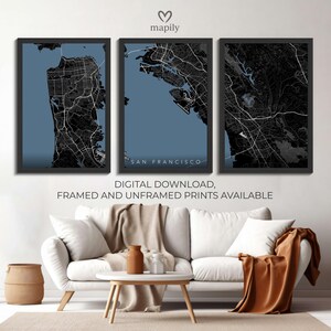 3-teiliger individueller Kartendruck für jede Stadt, elegantes Geschenkposter | Sentimentale Wandkunst