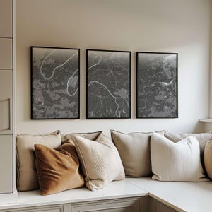 Custom Triptych Map Print: Modern Framed Wall Art