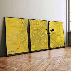 Personalized City Map Triptych: Modern Urban Art Print