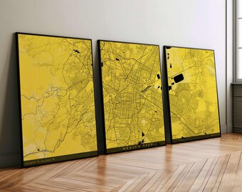 Personalized City Map Triptych: Modern Urban Art Print