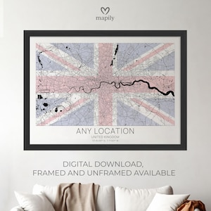 UK Flag Map Print Patriotic Decor, Custom City Map, Bold Wall Print, Hometown Pride, Unique UK Gift Idea