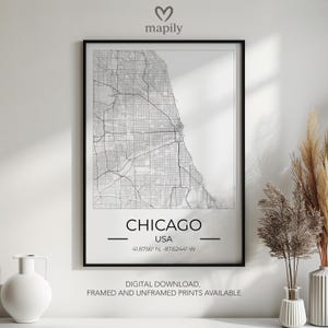 Gerahmte Chicago Wandkarte - Benutzerdefiniertes Geschenk für neues Zuhause | Minimalistisches Dekor
