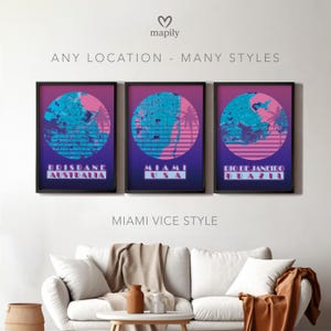 Personalized City Map Poster Set: Miami Vice Style