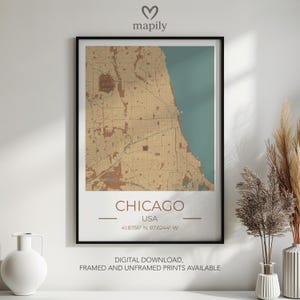 Carte personnalisée de Chicago - Poster personnalisé de la ville, très détaillé | Décoration murale du salon