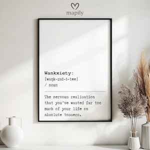 Wankxiety Definition, Rude Dictionary, Home Kitchen Décor, Cheeky Wordplay Poster, Humorous Wall Print, Digital Download