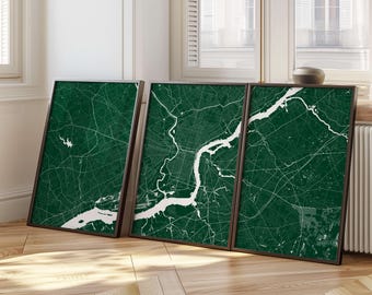 Custom City Map Triptych: Modern 3-Panel Wall Art