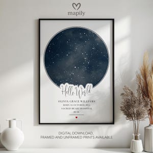 Hello World - Newborn Gift Ideas, Night You Were Born, Custom Star Map, Personalised Star Map, Special Date Stars, Unique Baby Gift