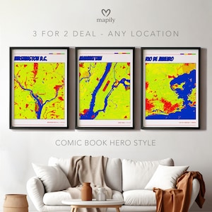Custom City Map Trio, Modern Map Prints, Office Wall Decor, Minimalist Art Set, Urban Location Design, Stylish Gift For Travelers