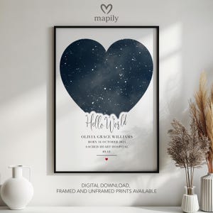 Hello World - Newborn Gift, Unique Baby Gift, Custom Star Map Print, Personalized Gift, Star Map Gift, star maps date, personalised starmap