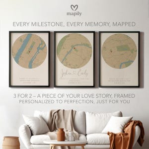 Meilenstein-Geschenkset | 3 für 2 Angebot | Personalisierte Triple Lage Drucke | Liebesgeschichte Reise | Hochzeit Jahrestag Geschenkidee