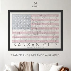 Regalo con mapa de Kansas City / Arte de Missouri City / Recuerdo único de Kansas City / Regalo del Medio Oeste