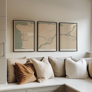Custom Triptych Map Print: Modern Wall Art for Home