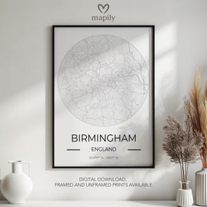 Gerahmte Birmingham Karte - Benutzerdefiniertes Geschenk für neues Zuhause | Minimalistisches Dekor