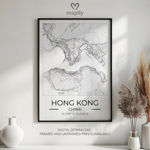 Office City Map - sauber individuelles Hong Kong Poster | Moderne Arbeitsumgebung Map Print