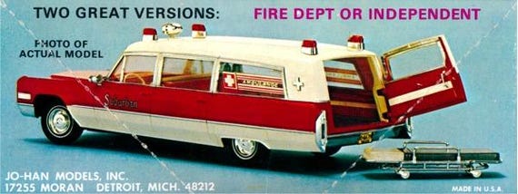 JO-HAN FIRE RESCUE AMBULANCE 1/25 キャデラック 1966 Cadillac Fire Rescue Ambulance Gold Cup Series (1/25
