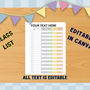 Editable Class List Template | Printable Student Roster for Canva | Teacher Planner | Classroom Organization  Instant Digital Download